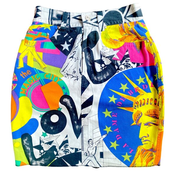 Versace Vintage 80's 90's NY Big City Statue Liberty RARE Versace Jean Skirt XS - Picture 5 of 15